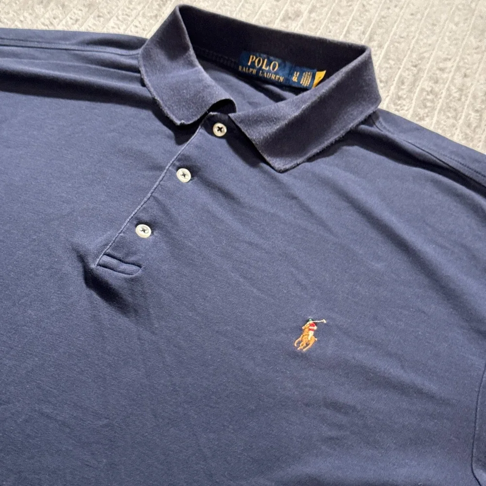 Ralph Lauren Polo Shirt Mens Large Tall Blue Flesh Pony Logo Preppy Knit Golf